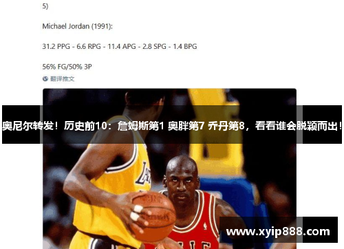 奥尼尔转发！历史前10：詹姆斯第1 奥胖第7 乔丹第8，看看谁会脱颖而出！